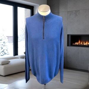 KINROSS 100% CASHMERE QUARTER- ZIP LONG SLEEVE BLUE SWEATER SIZE XL